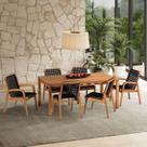 Conjunto 6 Cadeira 1 Mesa 180cm - Varanda Coberta/Área Gourmet Traço Preto/Stain Jatobá/Corda