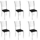 Conjunto 6 Cadeiras Cromadas Para Cozinha Kiara-material sintético Preto