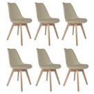 Conjunto 6 Cadeiras Eames Saarinen Nude Estofadas Base Madeira Maciça