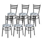 Conjunto 6 Cadeiras Epoxi Preta Para Cozinha Assento Estampado