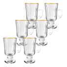 Conjunto 6 Canecas Irish Xícara Vidro 250ml Filete Dourado