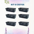 Conjunto 6 Cestos Organizadores Retangulares Empilháveis Preto