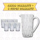 Conjunto 6 Copos Diamante 370 ML + 1 Jarra Vidro 1 L Sucos Agua