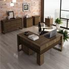 Conjunto 6 Peças com Mesa em L, 2 Gaveteiros, 2 Armários Multiuso Baixo e Balcão Nogal