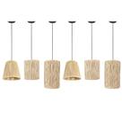 Conjunto 6 Pendentes Luminaria Palha Fibra Redondo Copa Sala Cozinha