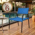 Conjunto 6 Poltronas Porã em Junco Sintético Aço Preto com Braços para Varanda Externa - Azul
