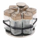 Conjunto 6 Porta Temperos de Vidro e Suporte Giratório Inox Conjunto 6 Porta Temperos de Vidro e Suporte Giratório Inox