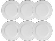 Conjunto 6 Prato Raso Tramontina Filete Prata Porcelana Branca Prateado
