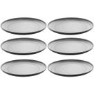 Conjunto 6 Pratos 18cm Melamina Lyor Tóquio Oriental Japonesa com Relevo Preto Fosco Sobremesa
