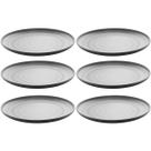 Conjunto 6 Pratos 18cm Melamina Lyor Tóquio Oriental Japonesa com Relevo Preto Fosco Sobremesa