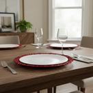 Conjunto 6 Pratos Branco Suflair Vermelho Mesa Posta Servir Conjunto 6 Pratos Branco Suflair Vermelho Mesa Posta Servir