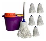 Conjunto 6 Refil Mop Com Cabo 1,48mt+ Balde 14lt Espremedor Conjunto 6 Refil Mop Com Cabo 1,48mt+ Balde 14lt Espremedor