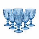 Conjunto 6 Taças de Vidro Azul 330ml Lapidadas Elegantes Resistentes