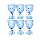 Conjunto 6 Taças de Vidro Azul 330ml Lapidadas Milbani