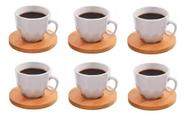 Conjunto 6 Xicaras Café Porcelana E Pires Bambu Branco 90ml