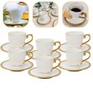 Conjunto 6 Xícaras Com Pires Porcelana Café 90ml Branco Com Borda Dourada Paddy Luxo Wolff