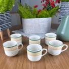 Conjunto 6 Xicaras De Café Chá 120ml Hauskraft Luxo Branco Com Detalhes Verde com Dourado Margareth
