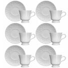 Conjunto 6 Xícaras de Café com Pires 80ml Porcelana em Relevo Tassel Germer Branco Conjunto 6 Xícaras de Café com Pires 80ml Porcelana em Relevo Tassel Germer Branco