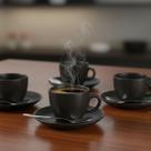 Conjunto 6 Xicaras de Café com Pires 90ml Cerâmica Preta Moderno Elegante Pode ir ao Micrrondas e Lava louças Ideal para Casa Cafeteria Restaurante