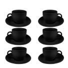 Conjunto 6 Xicaras de Café com Pires 90ml Cerâmica Preta Moderno Elegante Pode ir ao Micrrondas e Lava louças Ideal para Casa Cafeteria Restaurante Conjunto 6 Xicaras de Café com Pires 90ml Cerâmica Preta Moderno Elegante Pode ir ao Micrrondas e Lava louças Ideal para Casa Cafeteria Restaurante