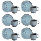 Conjunto 6 Xícaras de Chá 230ml Empilhável com Pires Linhas Breeze Azul Mesa Posta Café da Manhã