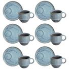 Conjunto 6 Xícaras de Chá 230ml Empilhável com Pires Linhas Breeze Azul Mesa Posta Café da Manhã