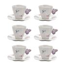 Conjunto 6 Xícaras de Chá de Porcelana com Pires Borboletas Branco 200ml - Wolff
