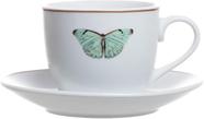 Conjunto 6 Xícaras e Pires de Porcelana 80ml para Café - Estampa Borboleta