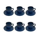 Conjunto 6 Xícaras e Pires em Porcelana Azul e Preto 100ml BM0014 BTC