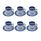 Conjunto 6 Xícaras e Pires em Porcelana Branco e Azul 100ml BM0015 BTC Conjunto 6 Xícaras e Pires em Porcelana Branco e Azul 100ml BM0015 BTC