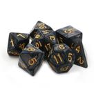 Conjunto 7 Dados Rpg D&d Preto Dourado Marmorizado + 1 Bolsa
