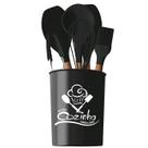Conjunto 7 Peças Utensílios De Silicone Com Cabo de Madeira Preto