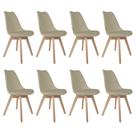 Conjunto 8 Cadeiras Eames Saarinen Wood Nude com Assento Estofado e Base Madeira Maciça