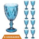 Conjunto 8 Copos Taça Azul Diamante 300ml Para Agua Vinho