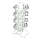 Conjunto 8 porta temperos de vidro com tampa hermética e suporte de metal cromado