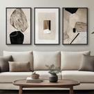 Conjunto abstrato neutro emoldurado em almofada de arte de parede de 3 40x60cm