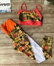 Conjunto Academia Top e Calça Legging Cor Estampado Predominante Amarelo e Laranja Tamanho M Conjunto Academia Top e Calça Legging Cor Estampado Predominante Amarelo e Laranja Tamanho M