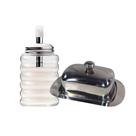 Conjunto Açucareiro De Vidro Bico Dosador + Manteigueira Inox Resistente