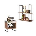 Conjunto Adega Espelhada 6 Garrafas e Prateleira Suspensa Estilo Industrial Loft I03 Demolição/Preto - Mpozenato
