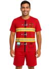 Conjunto Adulto Fantasia Temática Bombeiro Com Camiseta e Short Conjunto Adulto Fantasia Temática Bombeiro Com Camiseta e Short