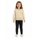 Conjunto Agasalho Meninas Casaco Capuz Bege e Legging Preta Brilho Glinny Tamanho:8 anos
