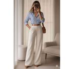 Conjunto Alfaiataria Calça Feminina com cinto + Blusa de Botão Estruturada Para Reunião e Apresentaç