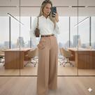 conjunto alfaiataria feminino 3 peças roupas femininas Elegante Calça pantalona e Camisa Social