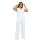 Conjunto Alfaiataria Feminino Colete E Calça Pantalona Cinto Branco