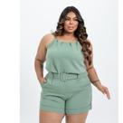 Conjunto Alfaiataria Feminino Plus Size Blusa Short E Cinto