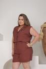 Conjunto Alfaiataria Plus Size Cropped Colete E Shorts Saia