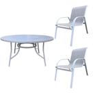 Conjunto Alumínio Mesa 150cm com Giratória Central Porto Rico e 2 Poltronas Tela Cannes