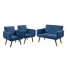 Conjunto Anabelle 2 Poltronas De 1 Lugar 1 Poltrona 2 Lugares Braço Unidecor Azul Bic