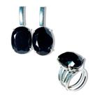 Conjunto Anel e Brinco Obsidiana Negra na Garra Prata 950