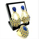 Conjunto Anel E Brincos Cascata Dolomita Azul Banho Ouro 18k 1124 1125